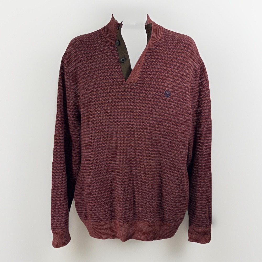 Chaps Ralph Lauren Mens Henley Sweater L Rust Earthy Accents Knit Cotton Comfort